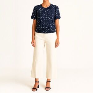 VINTAGE ALFRED DUNNER Polka Dot Button Front Top | Size 10 | Navy White | Retro
